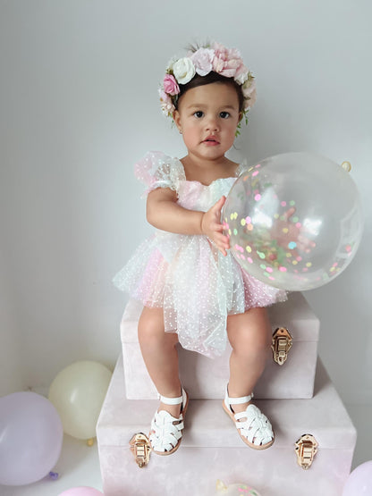 Rainbow Fairy Floss Baby Girl Tulle Party Romper