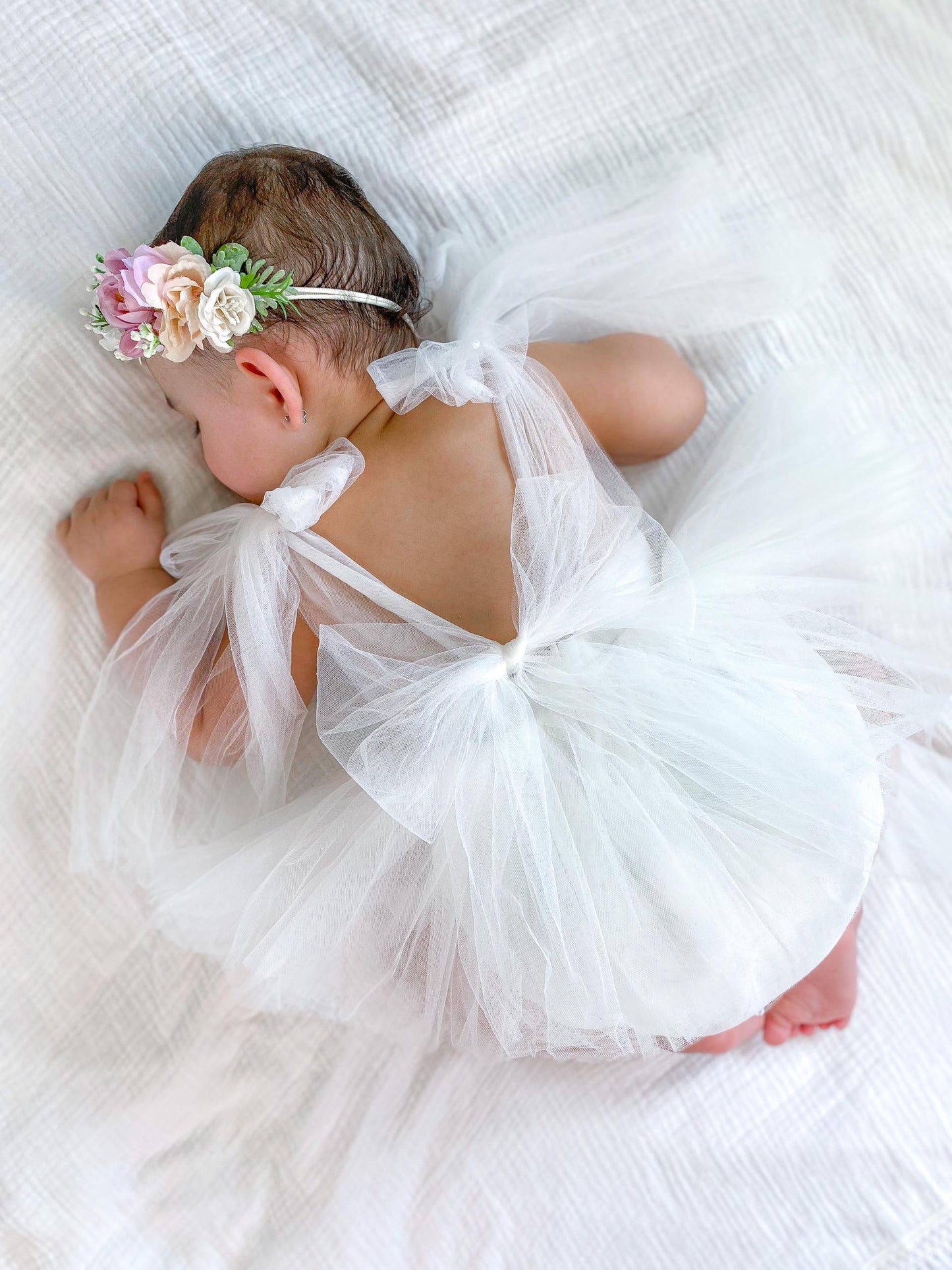 White English Rose Baby Girl Tulle Romper
