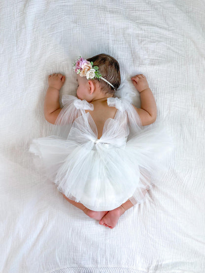 White English Rose Baby Girl Tulle Romper