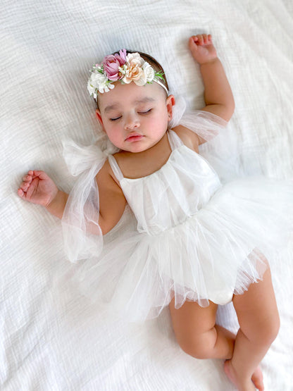 White English Rose Baby Girl Tulle Romper