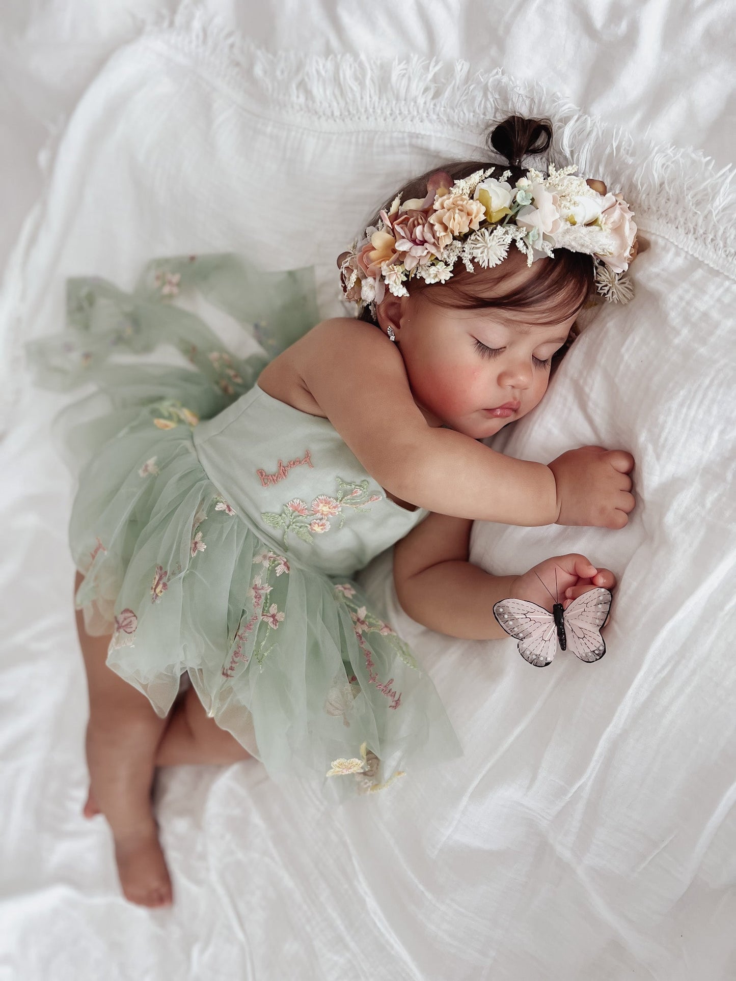 Sugar Plum Forest Green Baby Girl Tulle Party Romper