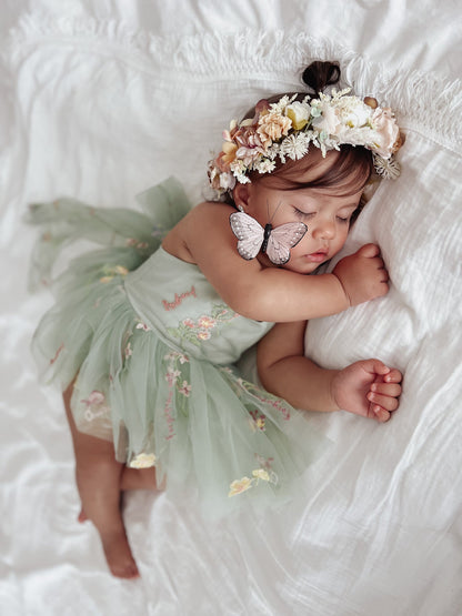Sugar Plum Forest Green Baby Girl Tulle Party Romper