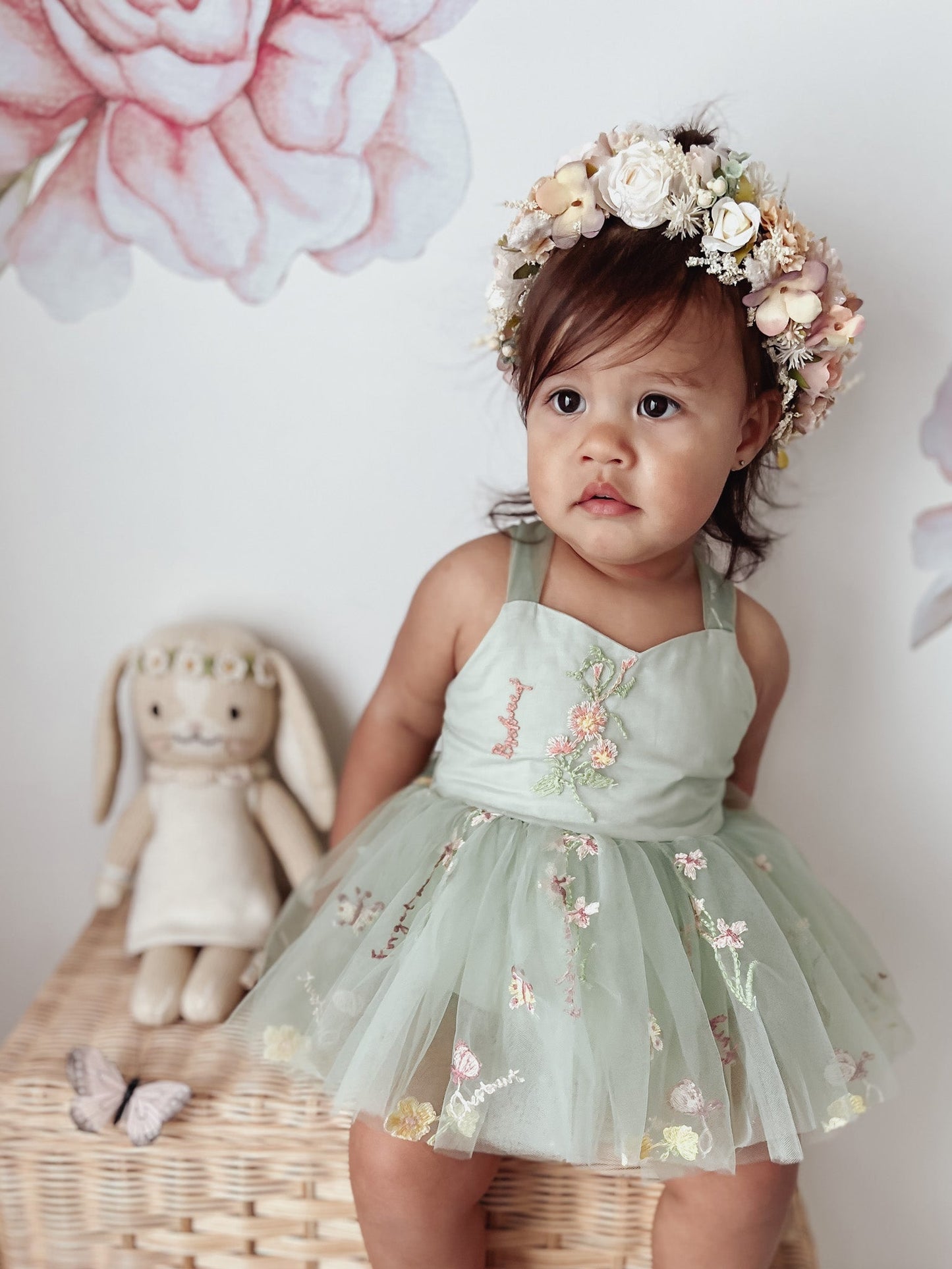 Sugar Plum Forest Green Baby Girl Tulle Party Romper