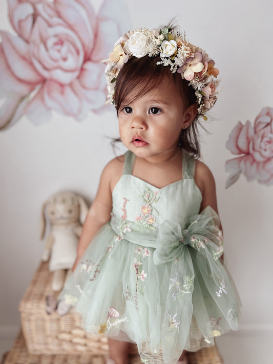 Sugar Plum Forest Green Baby Girl Tulle Party Romper