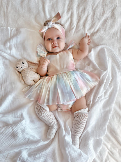 Lolly Pastel Rainbow Organza Baby Girl Party Romper
