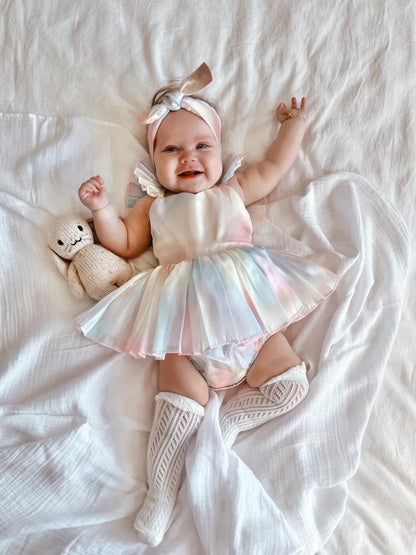 Lolly Pastel Rainbow Organza Baby Girl Party Romper