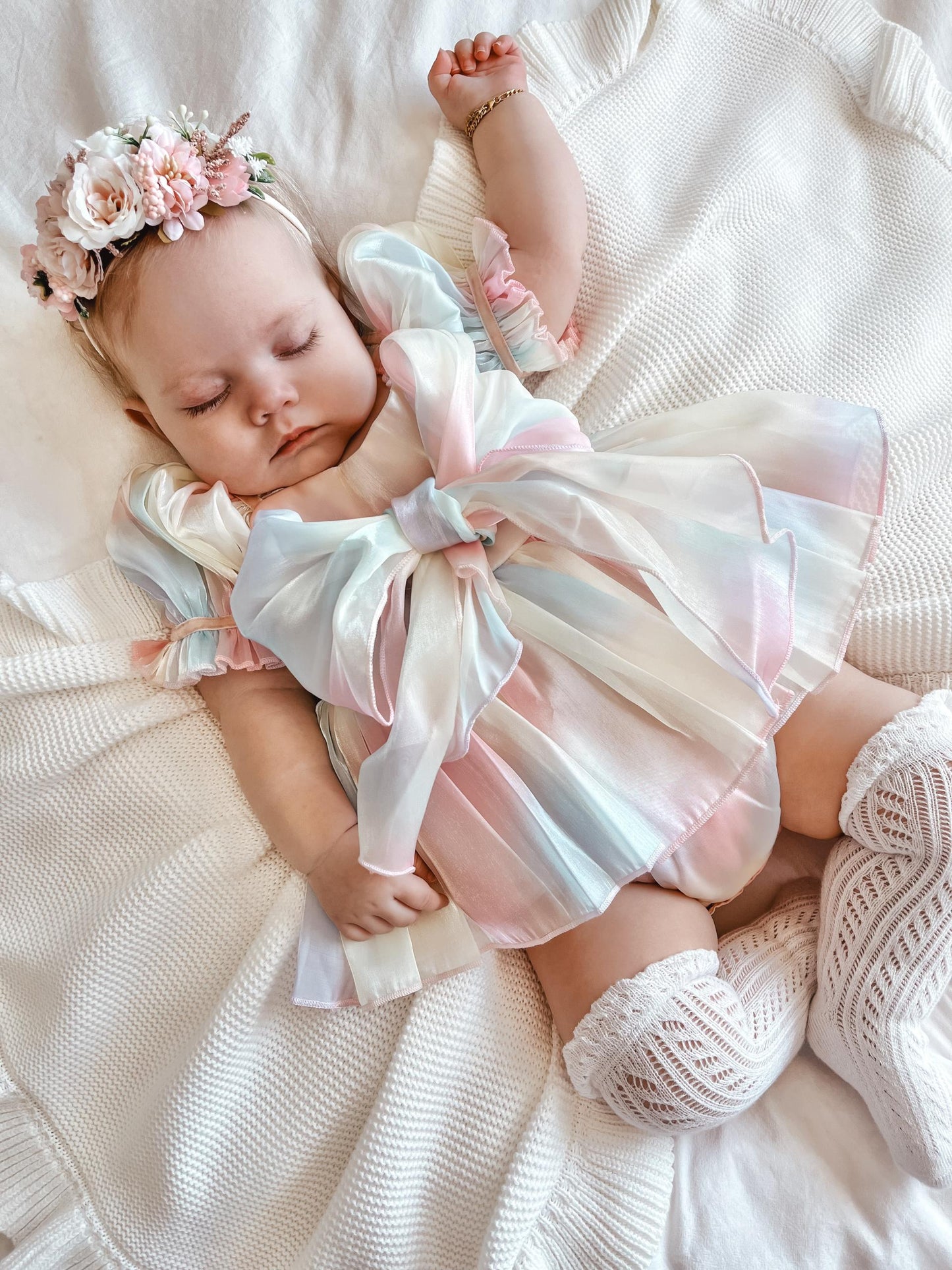 Sherbet Fairy Pastel Rainbow Organza Baby Girl Party Romper