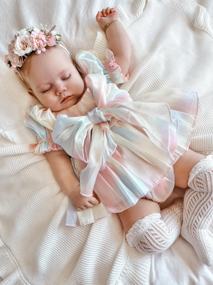 Sherbet Fairy Pastel Rainbow Organza Baby Girl Party Romper