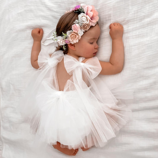 White English Rose Baby Girl Tulle Romper