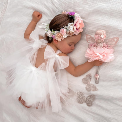White English Rose Baby Girl Tulle Romper
