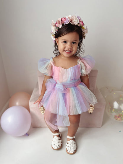 Unicorn Party Baby Girl Rainbow Tulle Romper