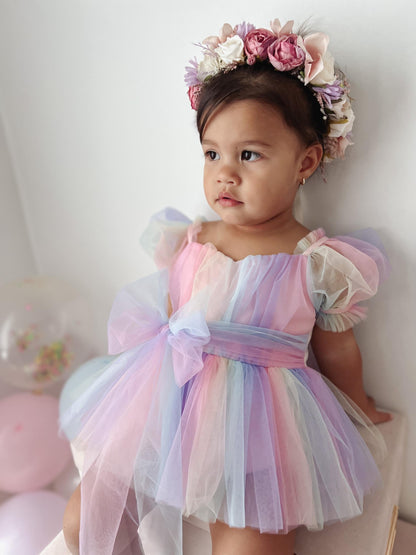 Unicorn Party Baby Girl Rainbow Tulle Romper