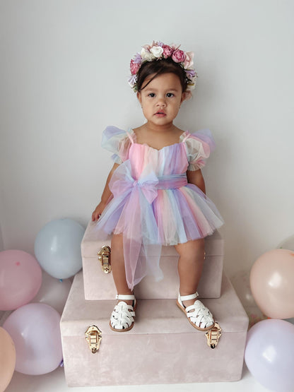 Unicorn Party Baby Girl Rainbow Tulle Romper