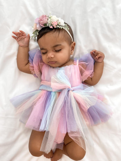 Unicorn Party Baby Girl Rainbow Tulle Romper