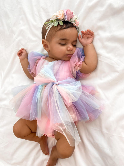 Unicorn Party Baby Girl Rainbow Tulle Romper