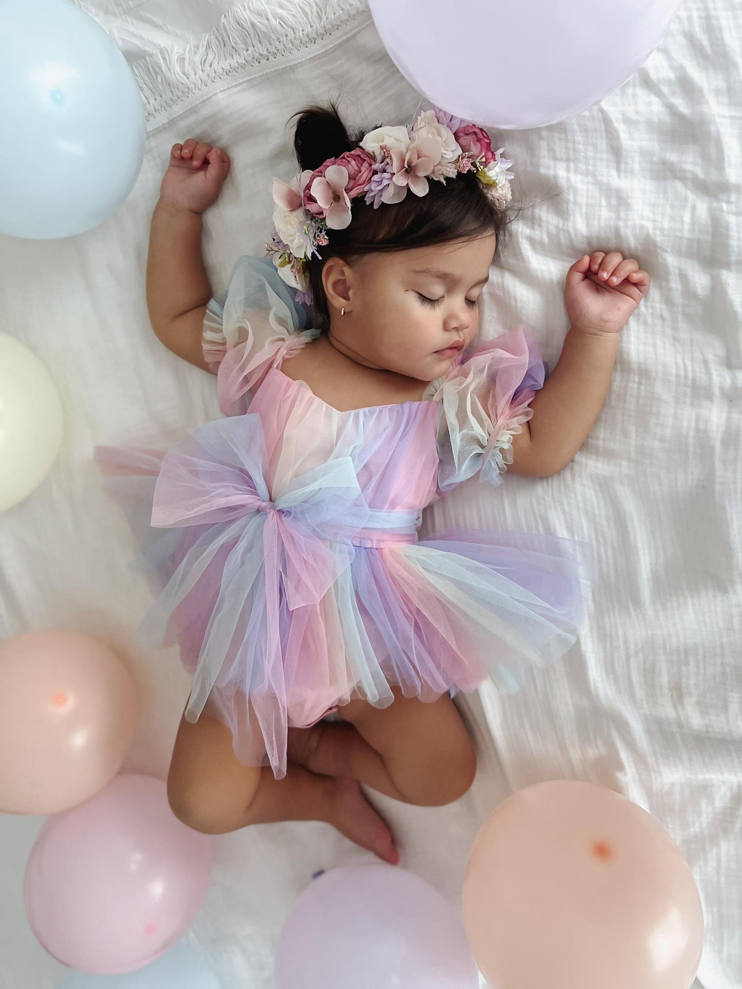 Unicorn Party Baby Girl Rainbow Tulle Romper