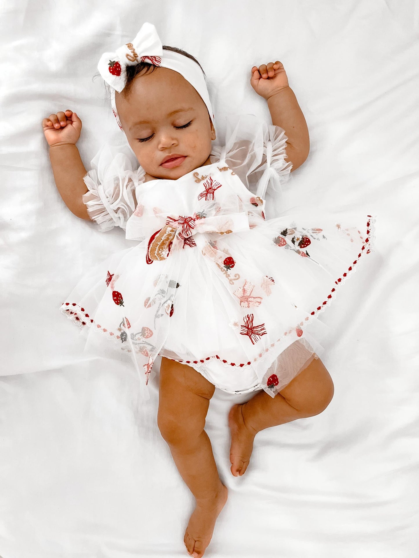 Strawberry Fields White Baby Girl Tulle Party Romper