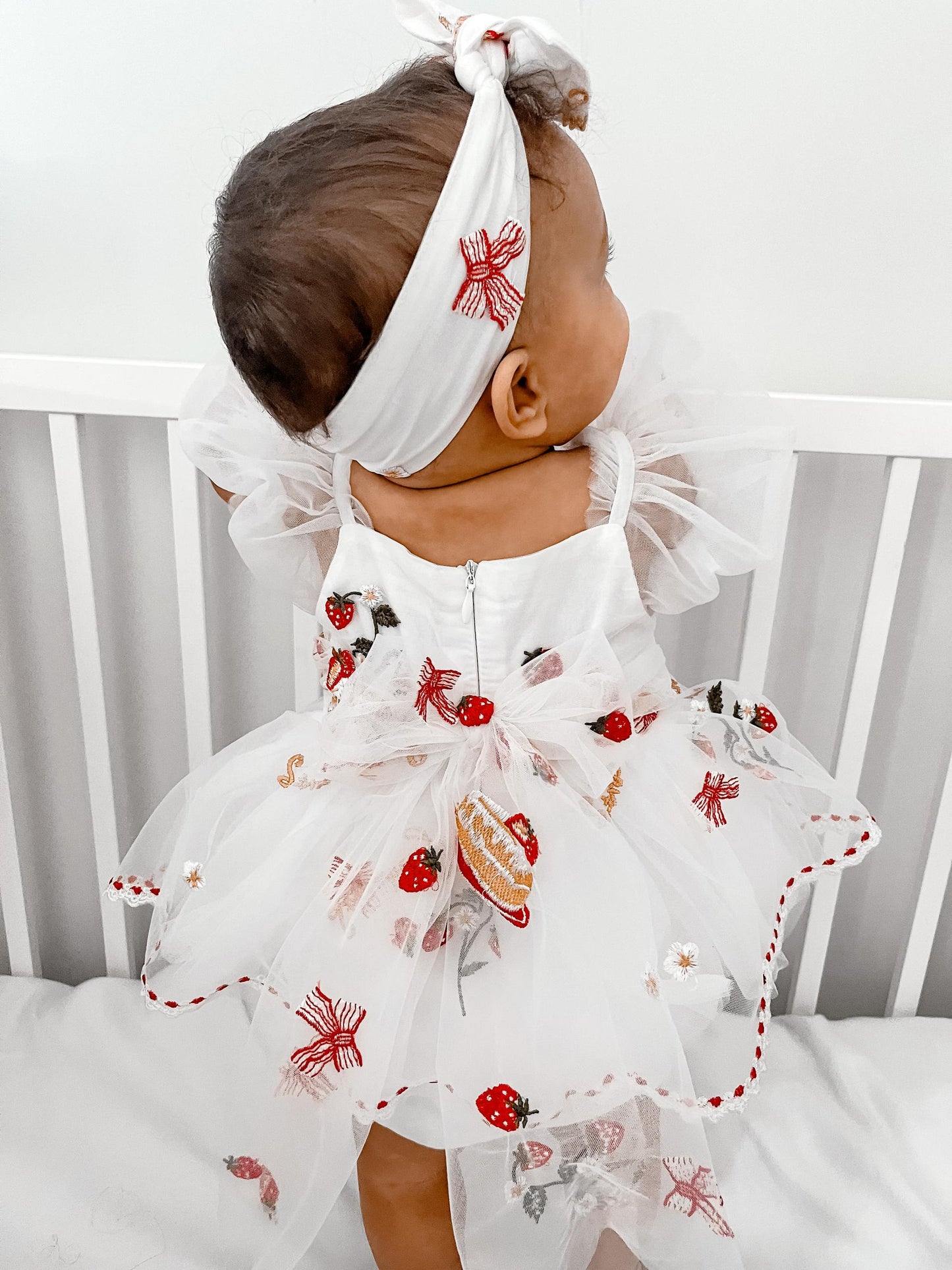 Strawberry Fields White Baby Girl Tulle Party Romper