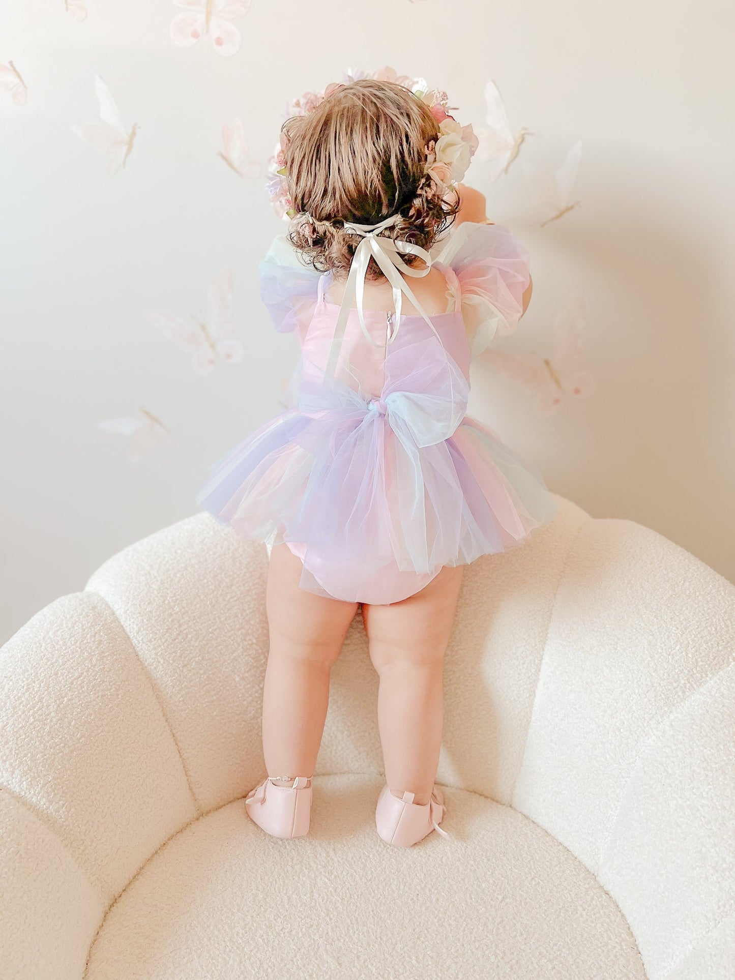 Unicorn Party Baby Girl Rainbow Tulle Romper