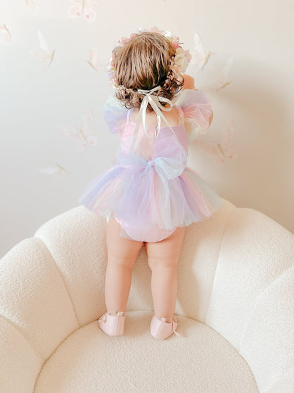 Unicorn Party Baby Girl Rainbow Tulle Romper