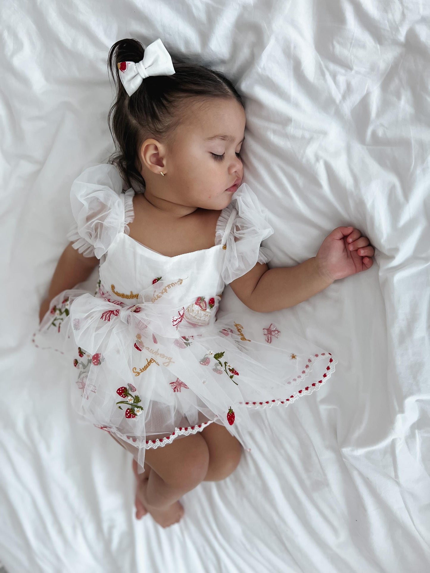 Strawberry Fields White Baby Girl Tulle Party Romper
