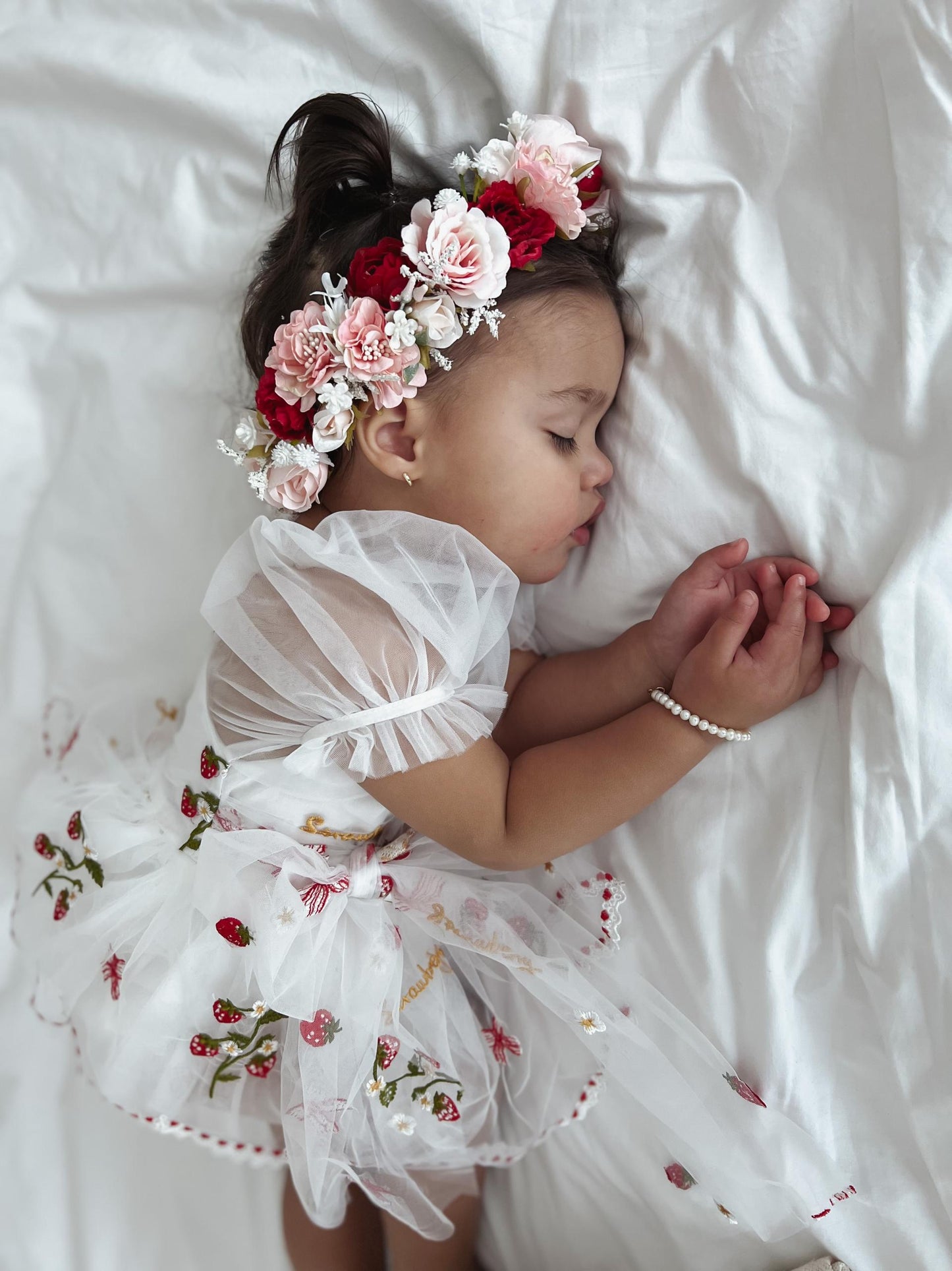 Strawberry Fields White Baby Girl Tulle Party Romper