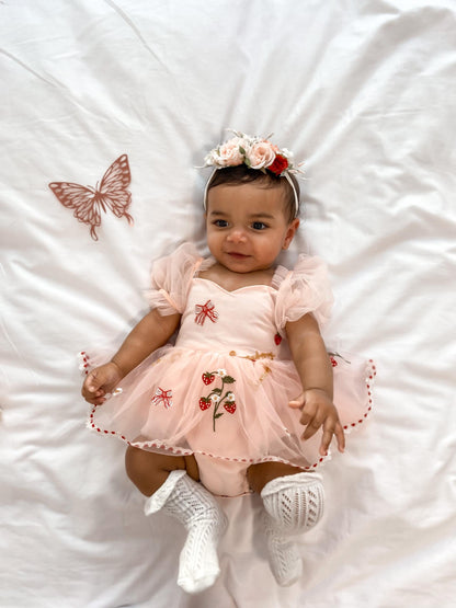 Strawberry Fields Pink Baby Girl Tulle Party Romper