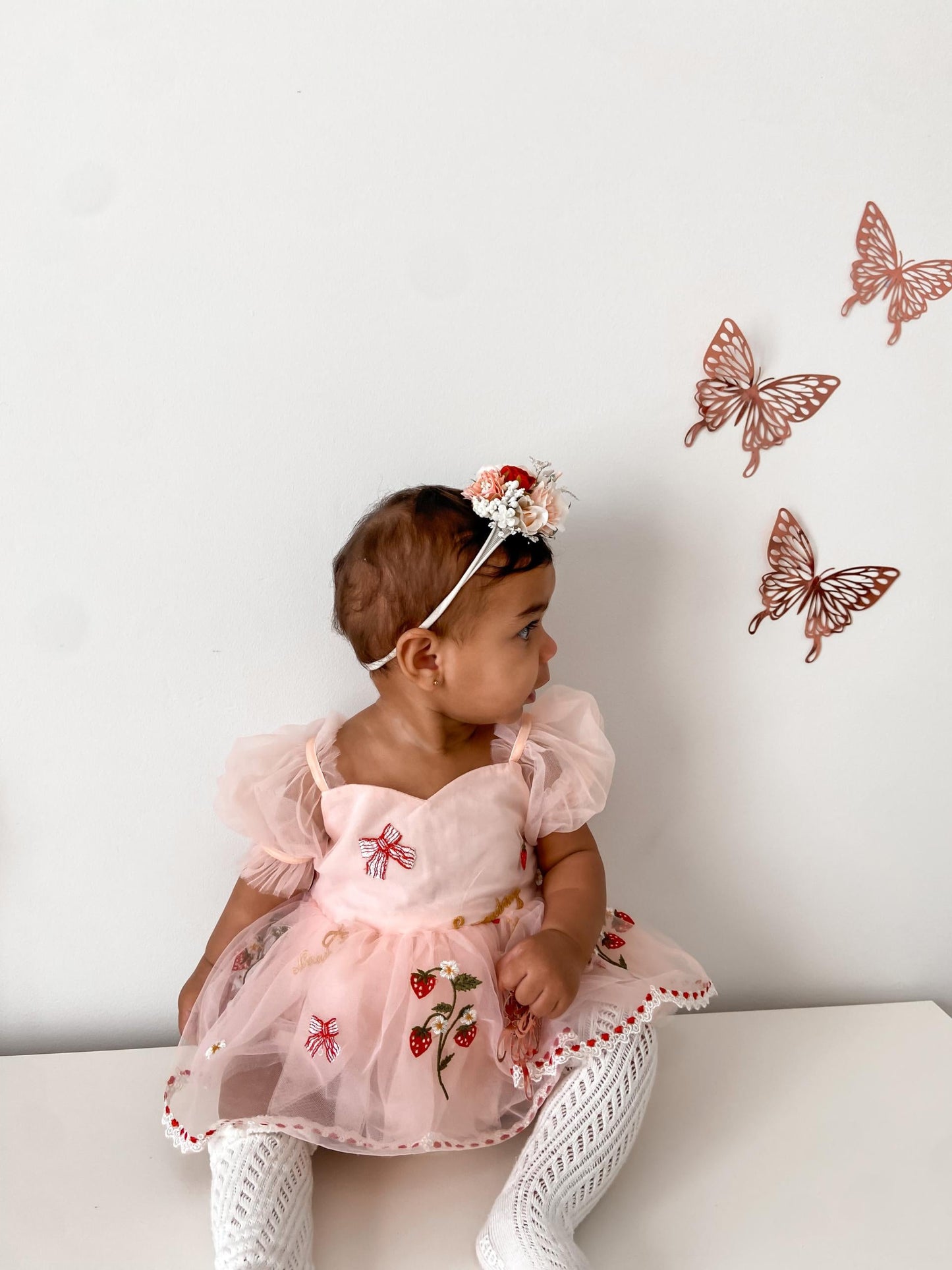 Strawberry Fields Pink Baby Girl Tulle Party Romper
