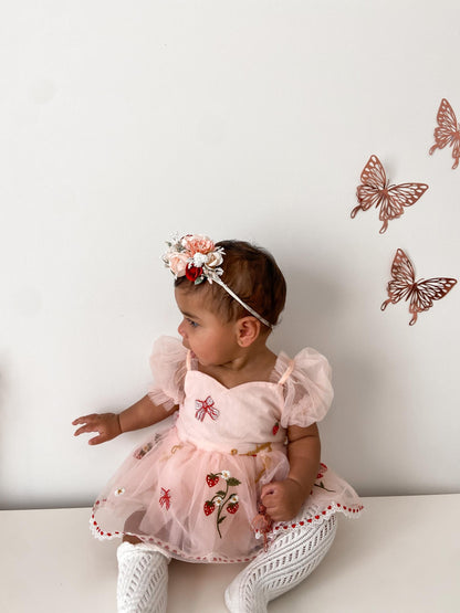 Strawberry Fields Pink Baby Girl Tulle Party Romper