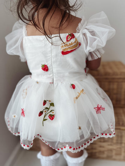 Strawberry Fields White Baby Girl Tulle Party Romper