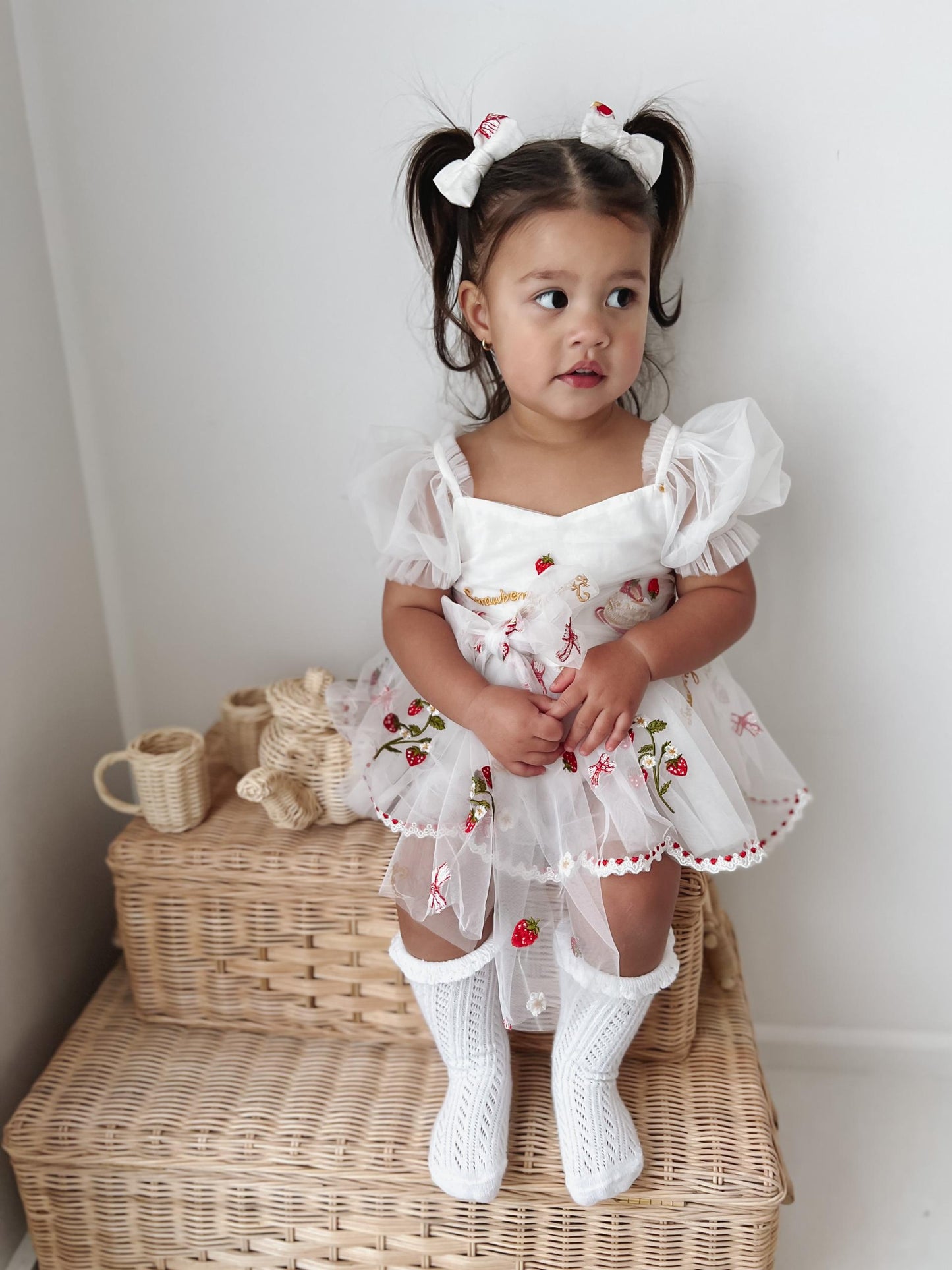Strawberry Fields White Baby Girl Tulle Party Romper