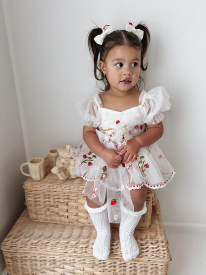 Strawberry Fields White Baby Girl Tulle Party Romper