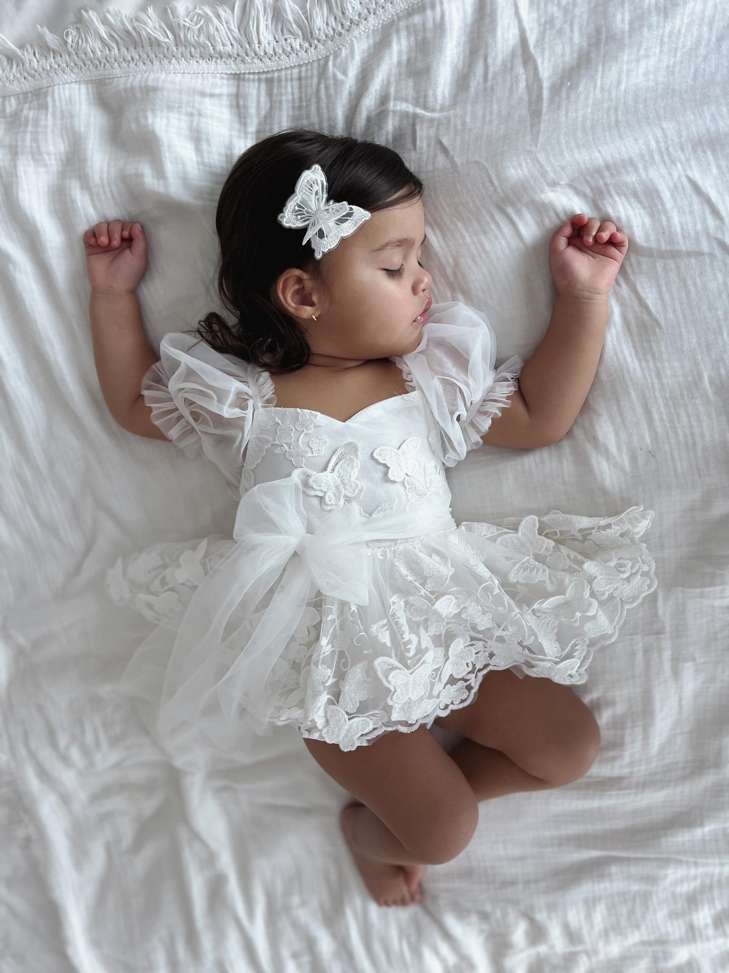 White Butterfly Kisses Baby Girls Embroidered Tulle Romper
