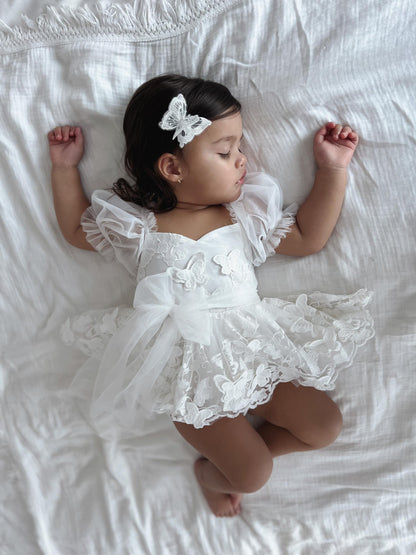 White Butterfly Kisses Baby Girls Embroidered Tulle Romper