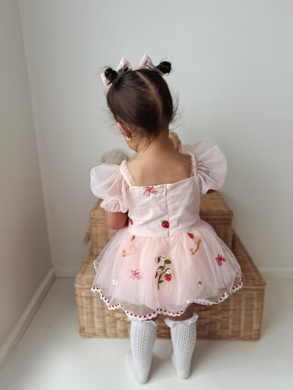 Strawberry Fields Pink Baby Girl Tulle Party Romper