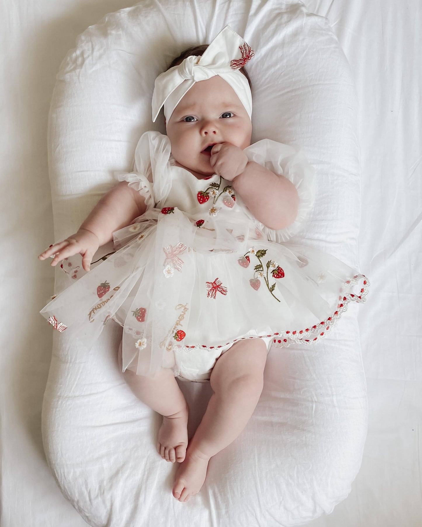 Strawberry Fields White Baby Girl Tulle Party Romper