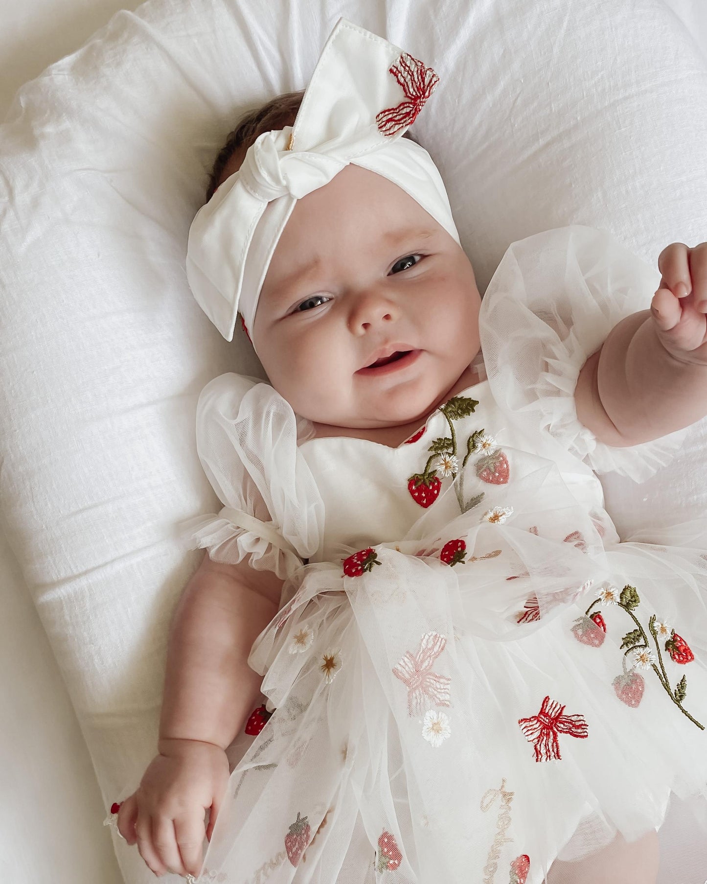 Strawberry Fields White Baby Girl Tulle Party Romper