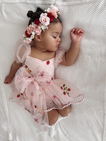 Strawberry Fields Pink Baby Girl Tulle Party Romper