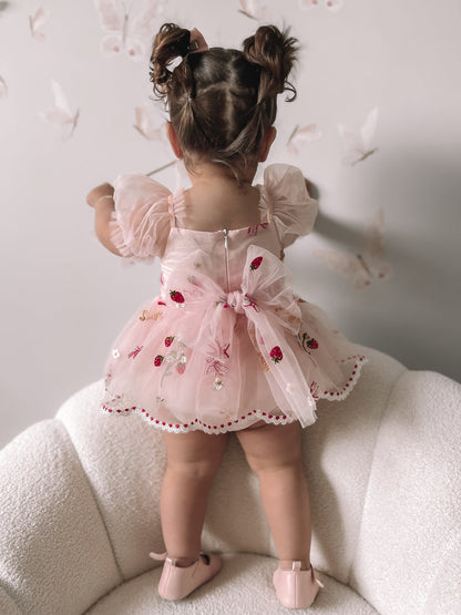 Strawberry Fields Pink Baby Girl Tulle Party Romper