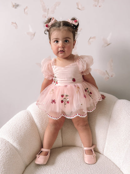 Strawberry Fields Pink Baby Girl Tulle Party Romper