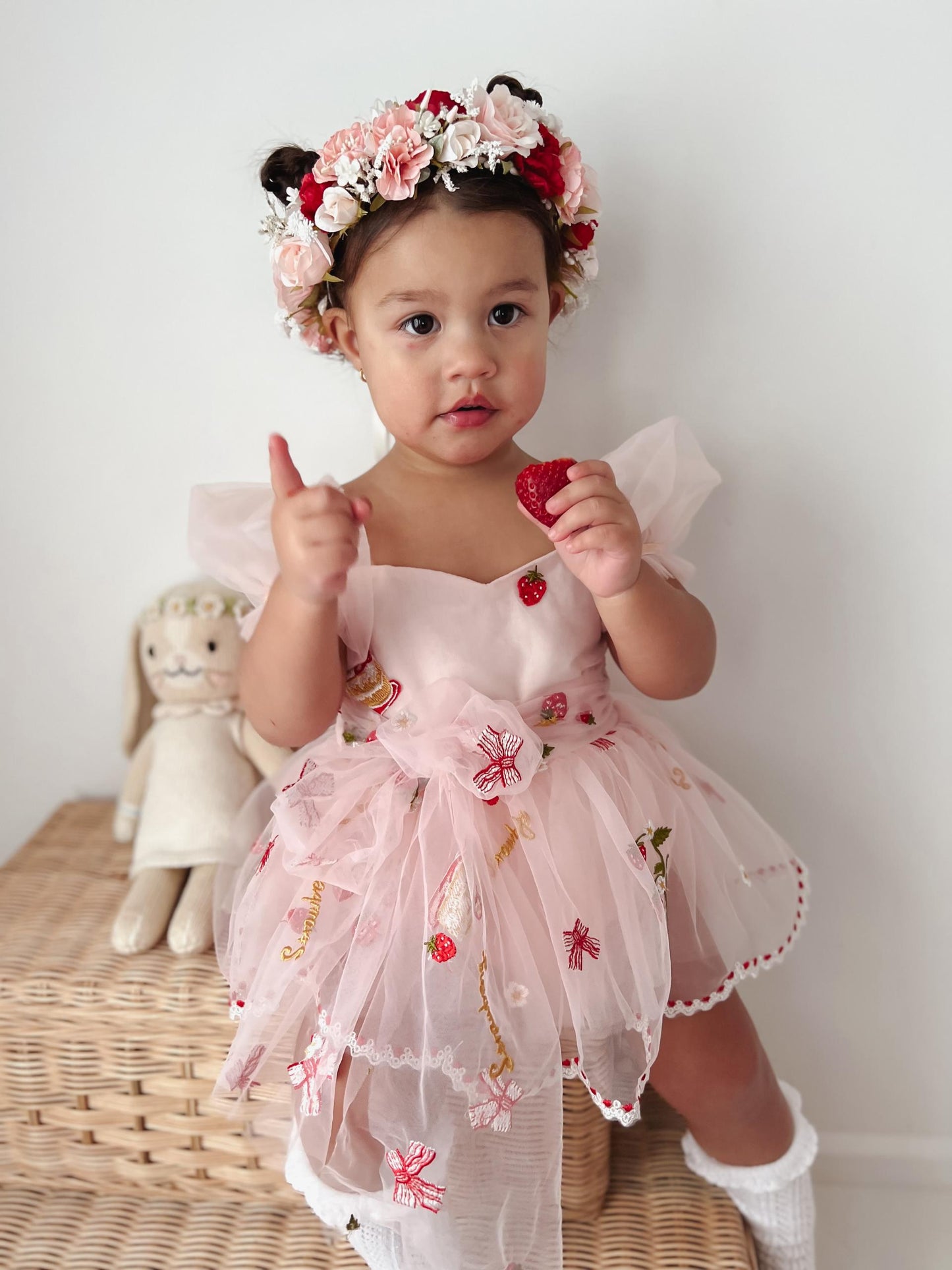 Strawberry Fields Pink Baby Girl Tulle Party Romper