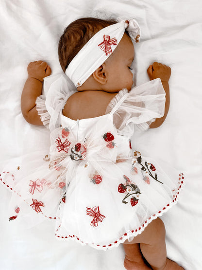 Strawberry Fields White Baby Girl Tulle Party Romper