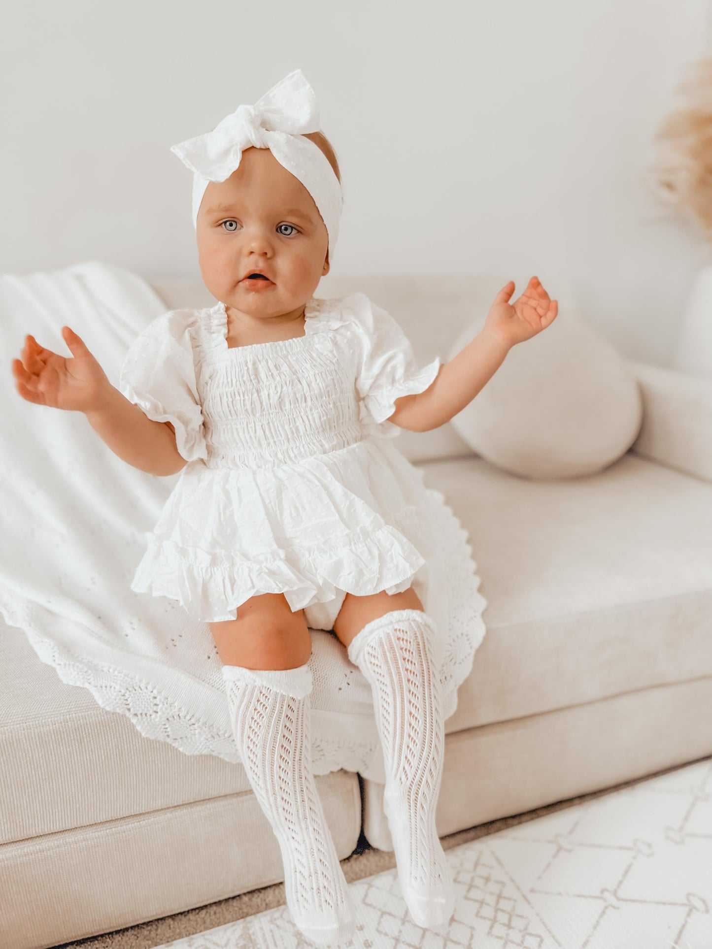 Lila White Baby Girl Cotton Romper