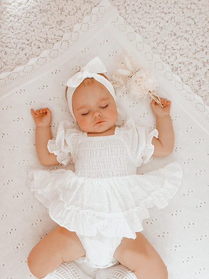 Lila White Baby Girl Cotton Romper