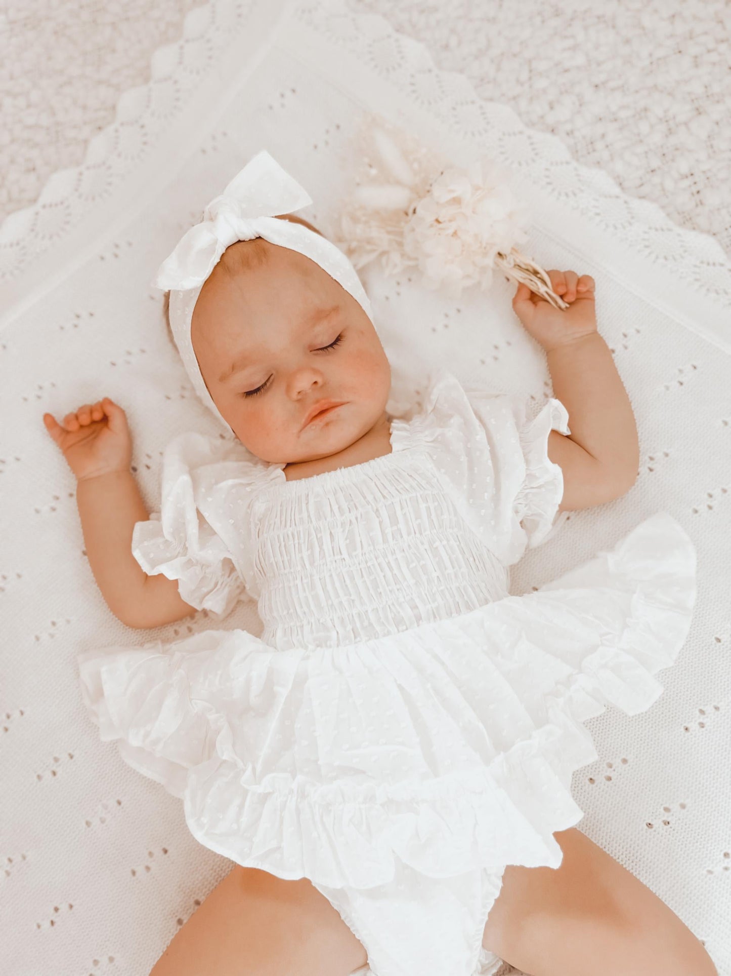 Lila White Baby Girl Cotton Romper