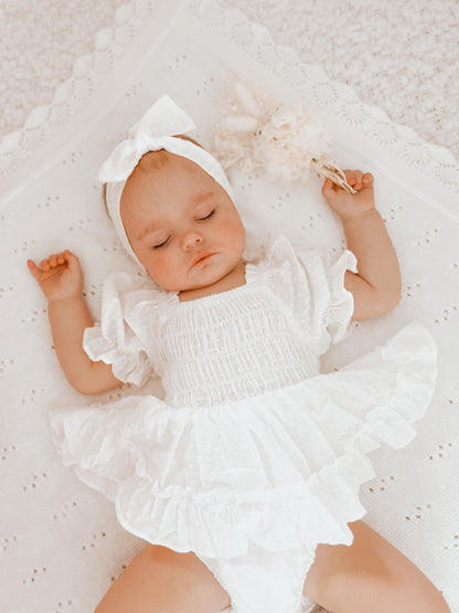 Lila White Baby Girl Cotton Romper