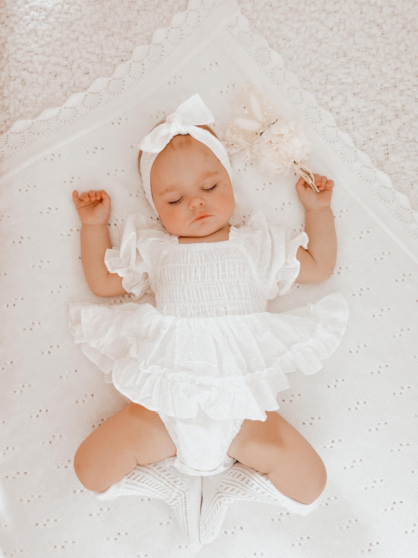 Lila White Baby Girl Cotton Romper