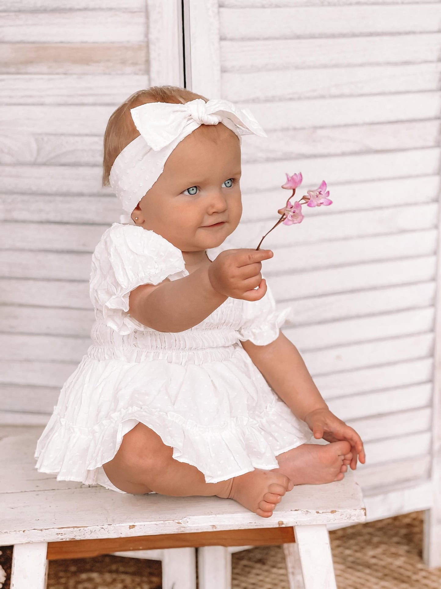 Lila White Baby Girl Cotton Romper