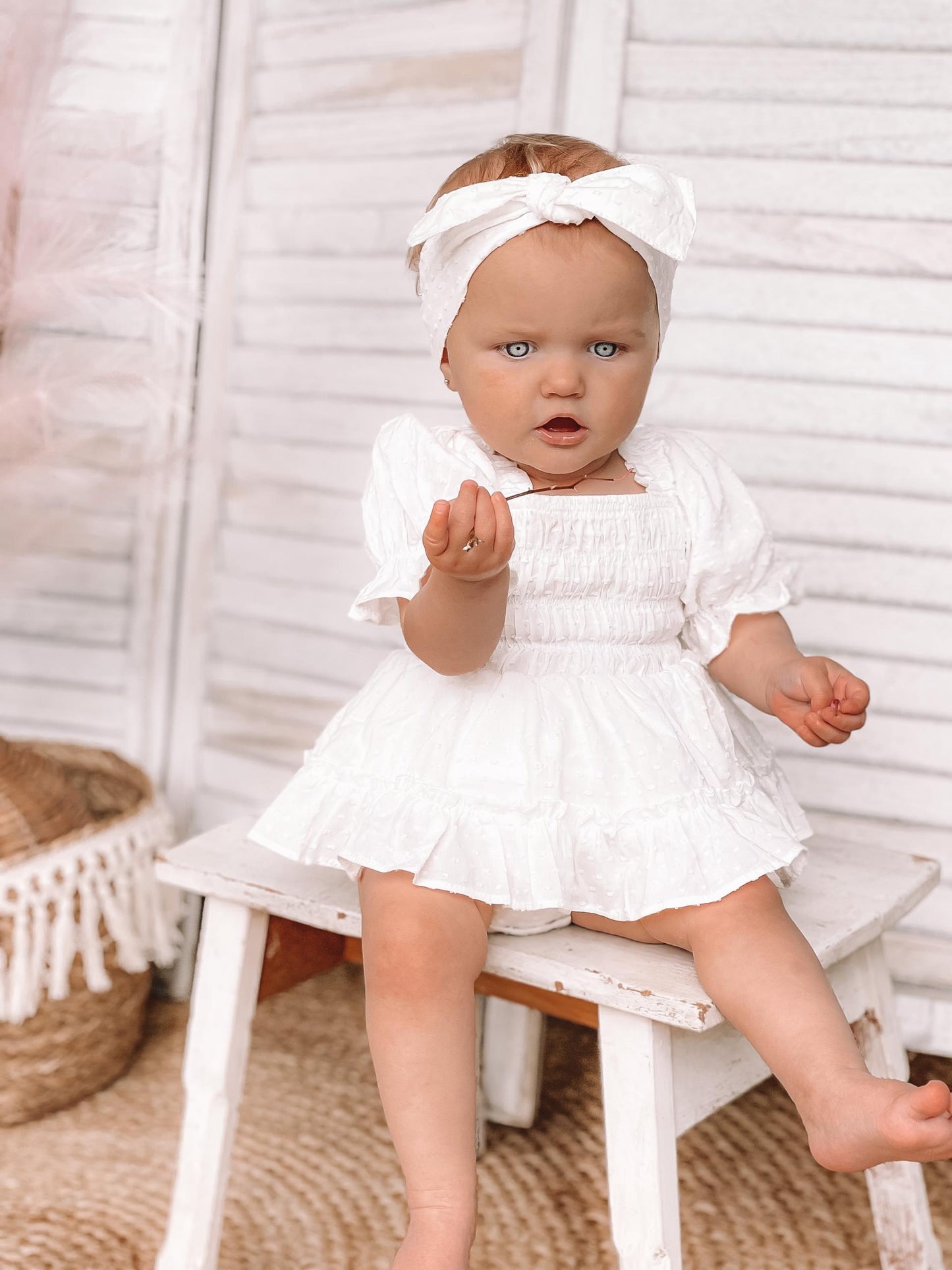 Lila White Baby Girl Cotton Romper