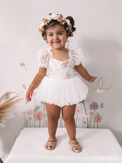 Jewel Sequin White Sparkle Baby Girl Tulle Party Romper